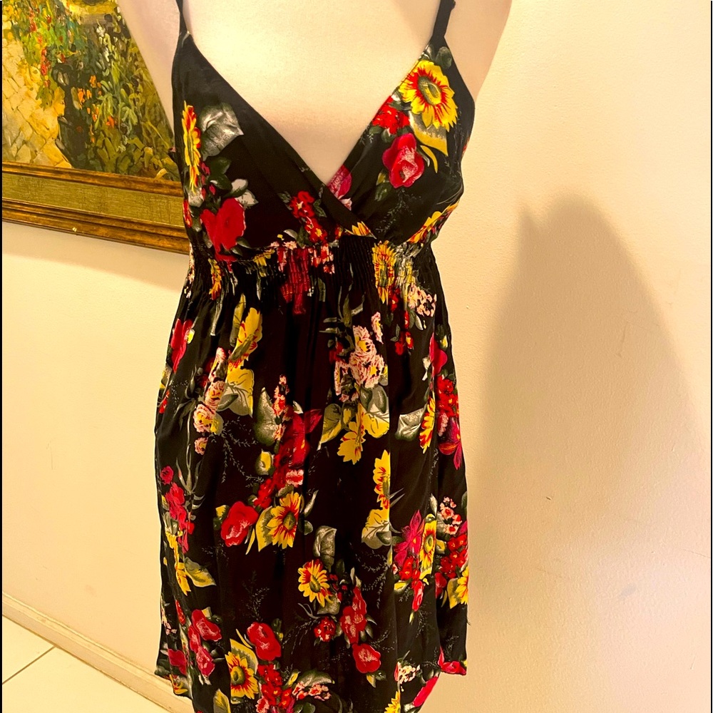Planet Gold Black Floral Sunflower Sundress Large